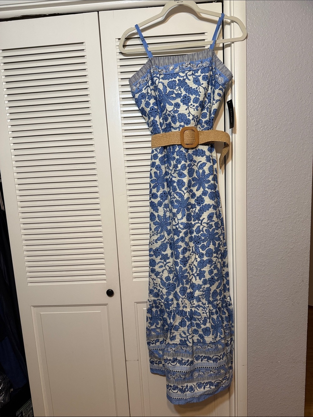 Taylor Blue and White Floral Maxi Dress with Thin Straps
